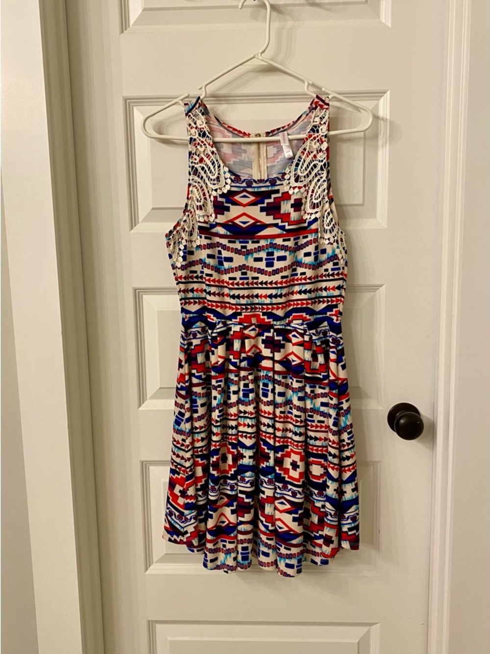 Xhilaration Multicolor Aztec Print Crochet-Trim Mini Dress